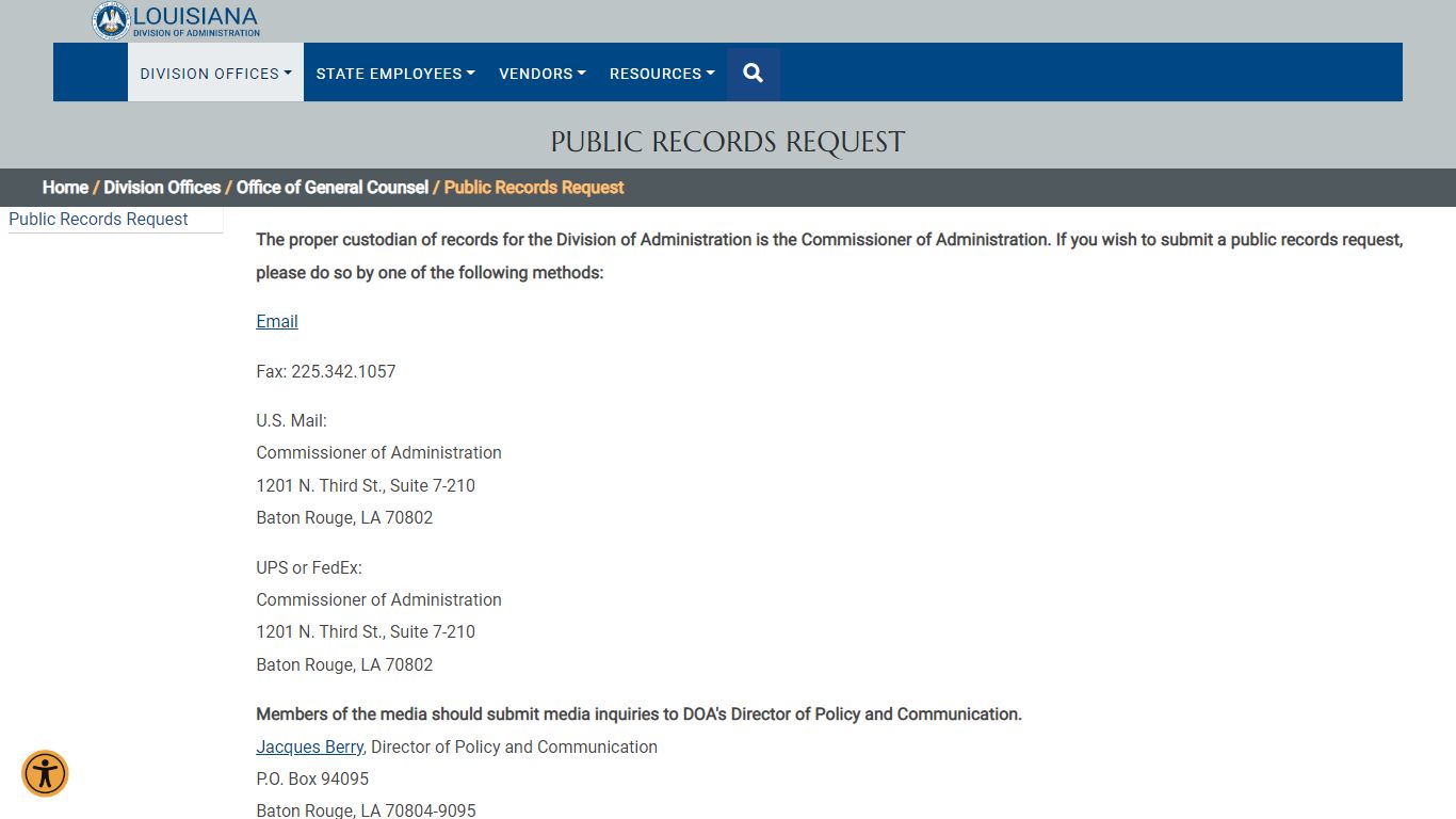 Public Records Request - Louisiana Division of Administration
