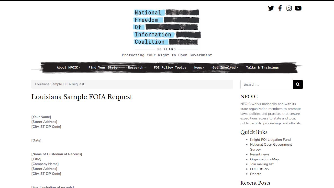 Louisiana Sample FOIA Request – National Freedom of ...